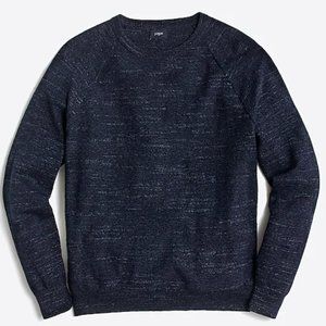 J. Crew Raglan Budded Crewneck Cotton Sweater Dark Blue Heather Indigo NWT New
